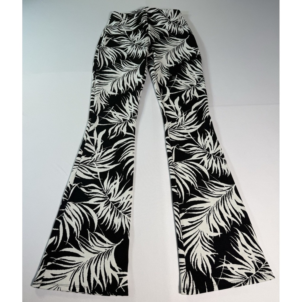 Zara Black White Botanical Palm Leaf Trouser Flared Dress Pant Sz Small